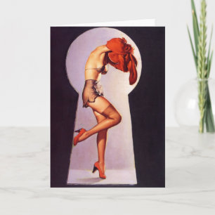 Peek'n in on the Pin-Up Girl Greeting Card