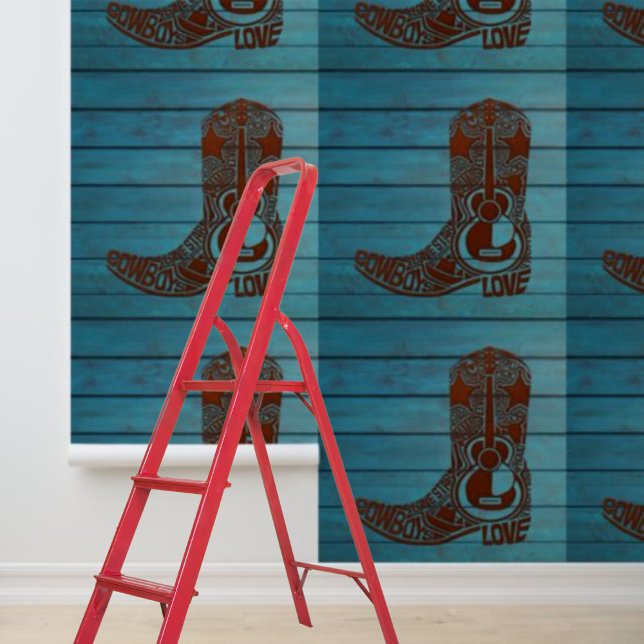 Peel and Stick brown cowboy boot western blue wood Wallpaper (Peel and Stick brown cowboy boot western blue wood Wallpaper)