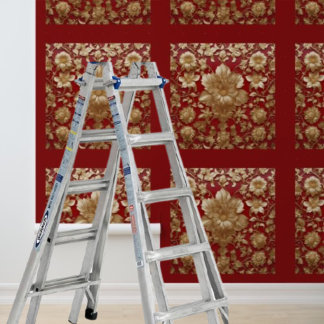 Peel and stick gold flowers pattern on red wallpaper