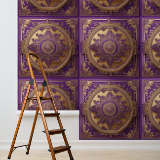 Peel and Stick Indian Rich Purple Gold Squares Wallpaper
