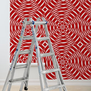 Peel and Stick Red White Geometric Spiral Circles Wallpaper