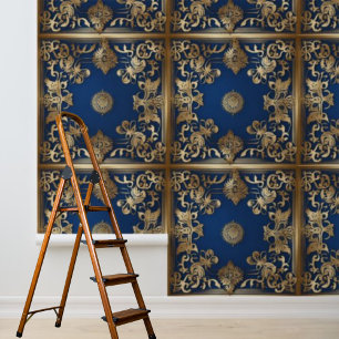 Peel and Stick Wallpaper Blue Gold 