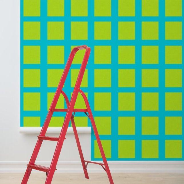 Peel and Stick Wallpaper Blue Lime Green Squares  (Creator Uploaded)