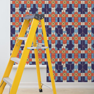 Peel Stick Artdeco Tiles Pattern Blue Orange Wallpaper