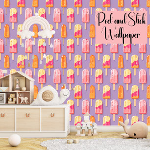 Peel & Stick Popsicle Summer Pattern Girl Purpure Wallpaper