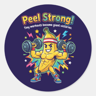 Peel Strong! – Banana Gym Motivation Classic Round Sticker