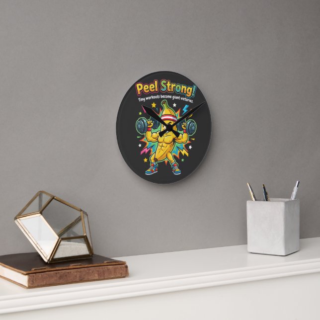 Peel Strong! – Banana Gym Motivation Round Clock (Office)