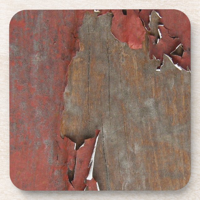 Peeling Red Paint on Old Barn Wood Coaster (Front)