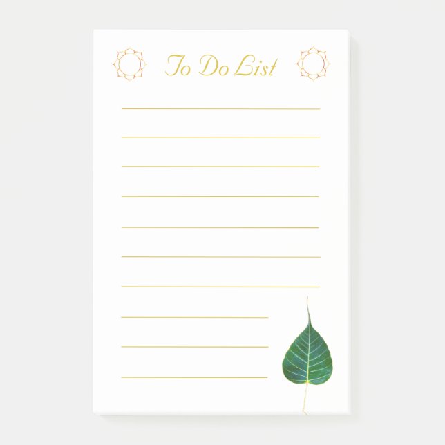 Peepal Tree Leaf, Lotus Flowers Golden To Do List Post-it Notes (Front)