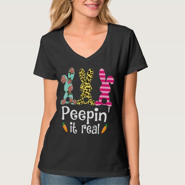 Peepin' It Real Cute Rabbit Graphic T-Shirt (Front)