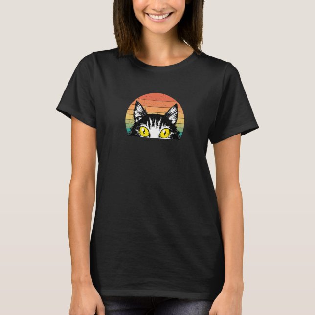 Peeping Cat Fun Retro Style Cat T-Shirt (Front)