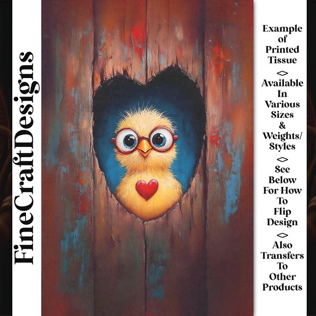 Peeping Chick in Glasses & Red Heart BX9 Decoupage Tissue Paper (Creator Uploaded)