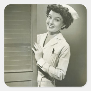 Peeping Nurse Square Sticker