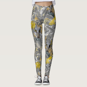 Peeping sparkling Owl eyes & Grey - yellow leaves Leggings