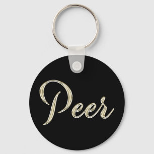Peer Name whitegold Button Schlüsselanhänger Key Ring