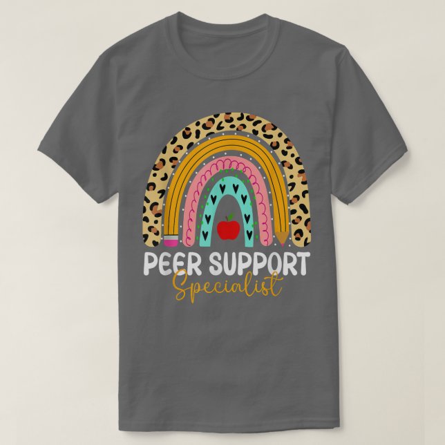 Peer Support Specialist Leopard Rainbow Healthcare T-Shirt (Design Front)