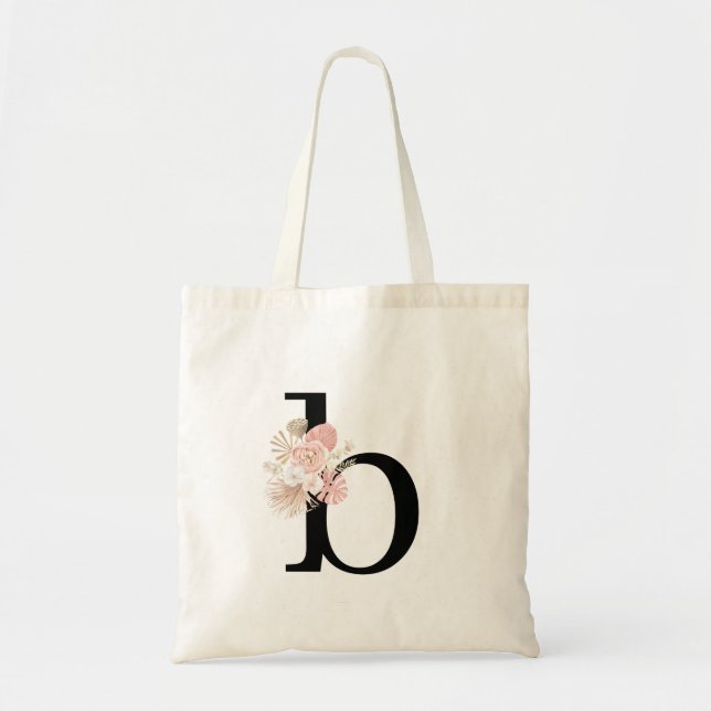 Peersonalized Floral Monogram Letter Tote Bag (Front)