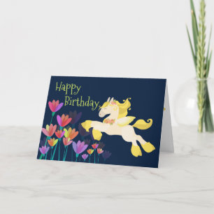 Pegasus and Colourful Flowers Flying Horse Birthda Card