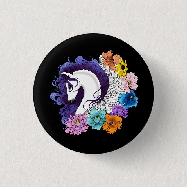 Pegasus Black Floral 3 Cm Round Badge (Front)