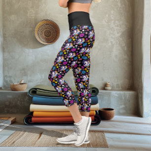 Pegasus Black Floral Capri Leggings