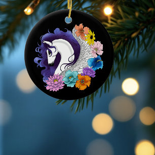 Pegasus Black Floral Ceramic Tree Decoration