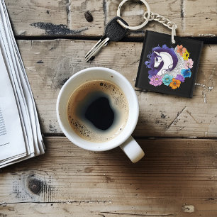 Pegasus Black Floral Key Ring