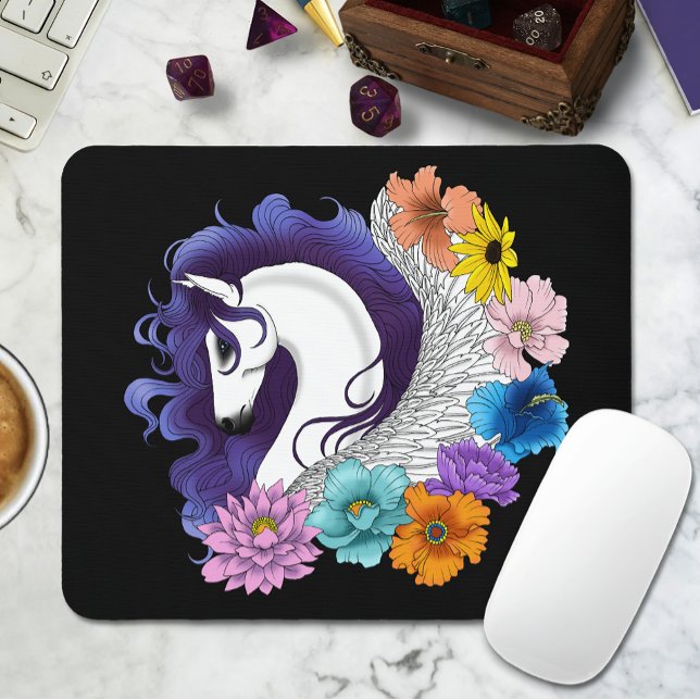 Pegasus Black Floral Mouse Pad (Creator Uploaded)