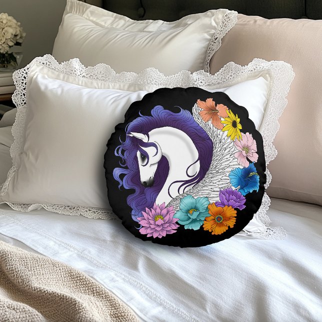 Pegasus Black Floral Round Cushion (Creator Uploaded)