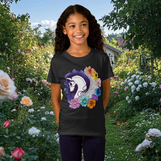 Pegasus Black Floral T-Shirt (Creator Uploaded)
