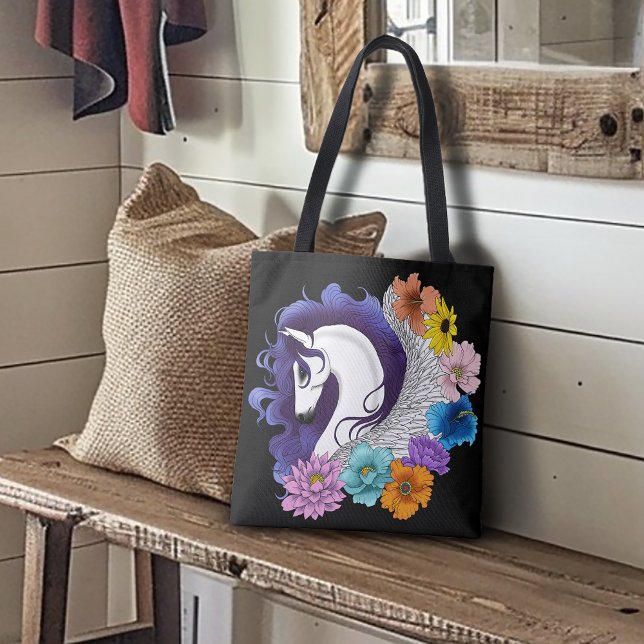 Pegasus Black Floral Tote Bag (Creator Uploaded)