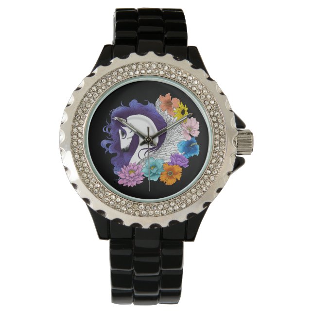 Pegasus Black Floral Watch (Front)