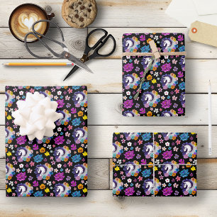 Pegasus Black Floral Wrapping Paper Sheet