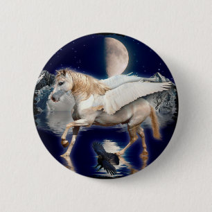 PEGASUS & BLACK RAVEN 6 CM ROUND BADGE