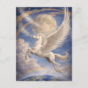 Pegasus Flying Between Earth And Moon Fantasy Art Postcard