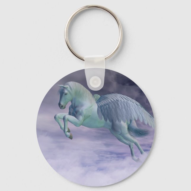 Pegasus Galloping through Storm Clouds Key Ring (Front)