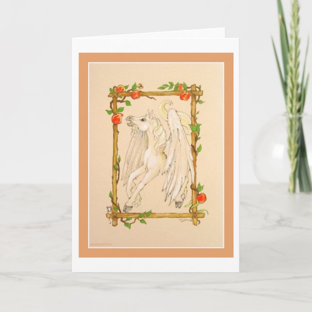 Pegasus Horse Eats Apples Card (Front)
