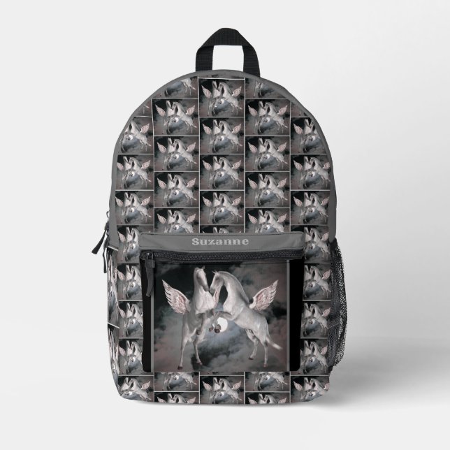 Pegasus Horses Full Moon Sky Personalised Printed Backpack (Front)