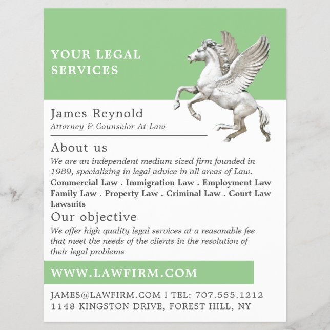 Pegasus, Legal Services Advertising Flyer (Front)