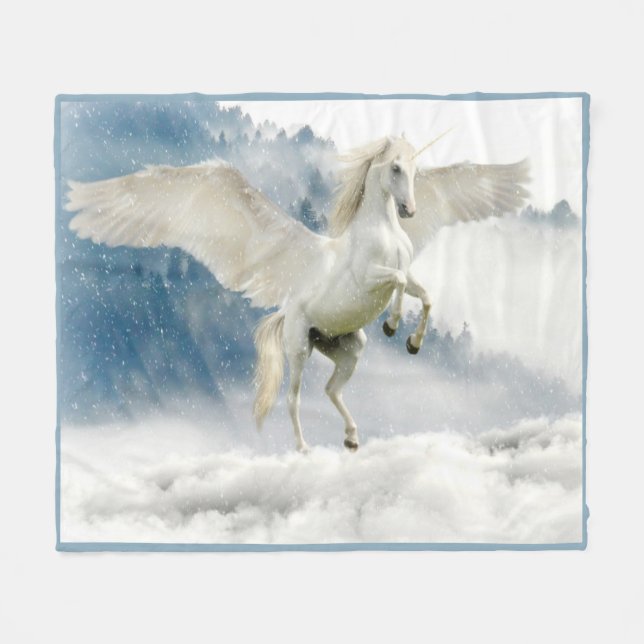 Pegasus Mythical Flying Unicorn Horse Fleece Blanket (Front (Horizontal))