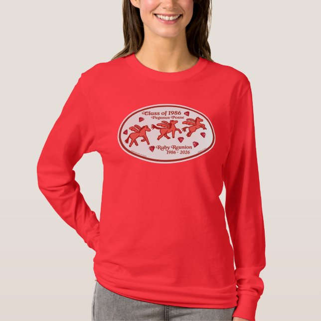 Pegasus Posse Ruby Reunion, Deep Red Long Sleeve T T-Shirt (Front)