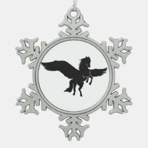 Pegasus silhouette - Choose background color Snowflake Pewter Christmas Ornament