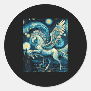 Pegasus Under Starry Night Sky Art Graphic Christm Classic Round Sticker