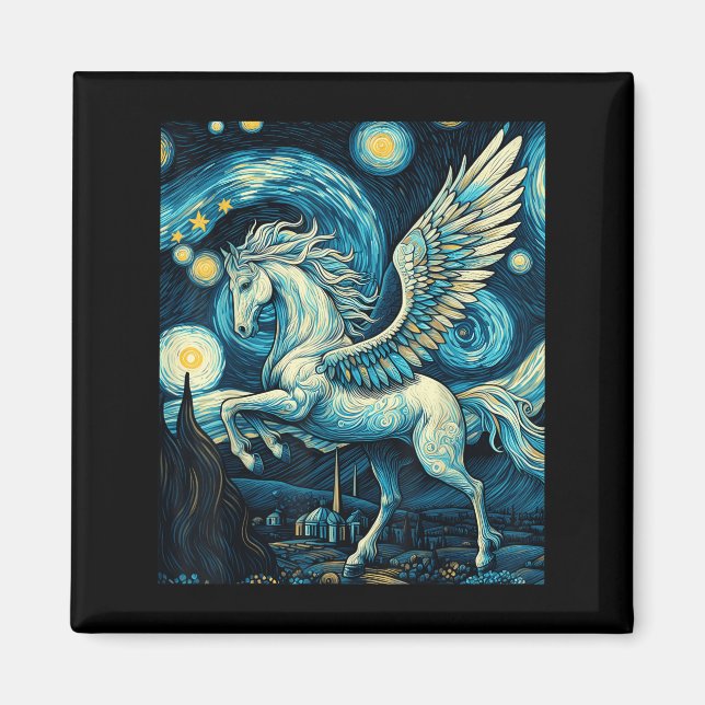 Pegasus Under Starry Night Sky Art Graphic Christm Magnet (Front)