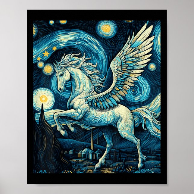 Pegasus Under Starry Night Sky Art Graphic Christm Poster (Front)