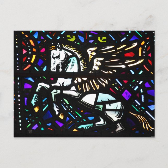 Pegasus Winged Horse Stained Glass Fantasy Postcard (Front)