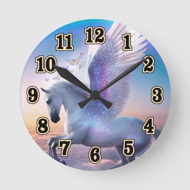 Pegasus with Rainbow Round Clock (Front)