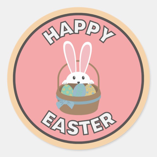 Pegatina de felices pascuas con canasto y conejo classic round sticker (Front)
