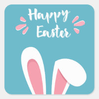Pegatina felices pascuas con orejas de conejo