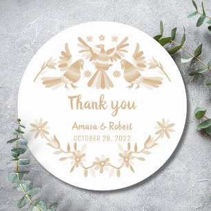 PEGATINA REDONDA BEIGE OTOMI MEXICAN GRACIAS CLASSIC ROUND STICKER