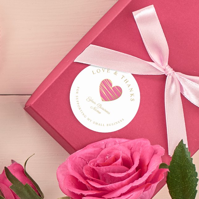 Pegatina Redonda Hot Pink Heart Love & Thanks Supp Classic Round Sticker (Creator Uploaded)